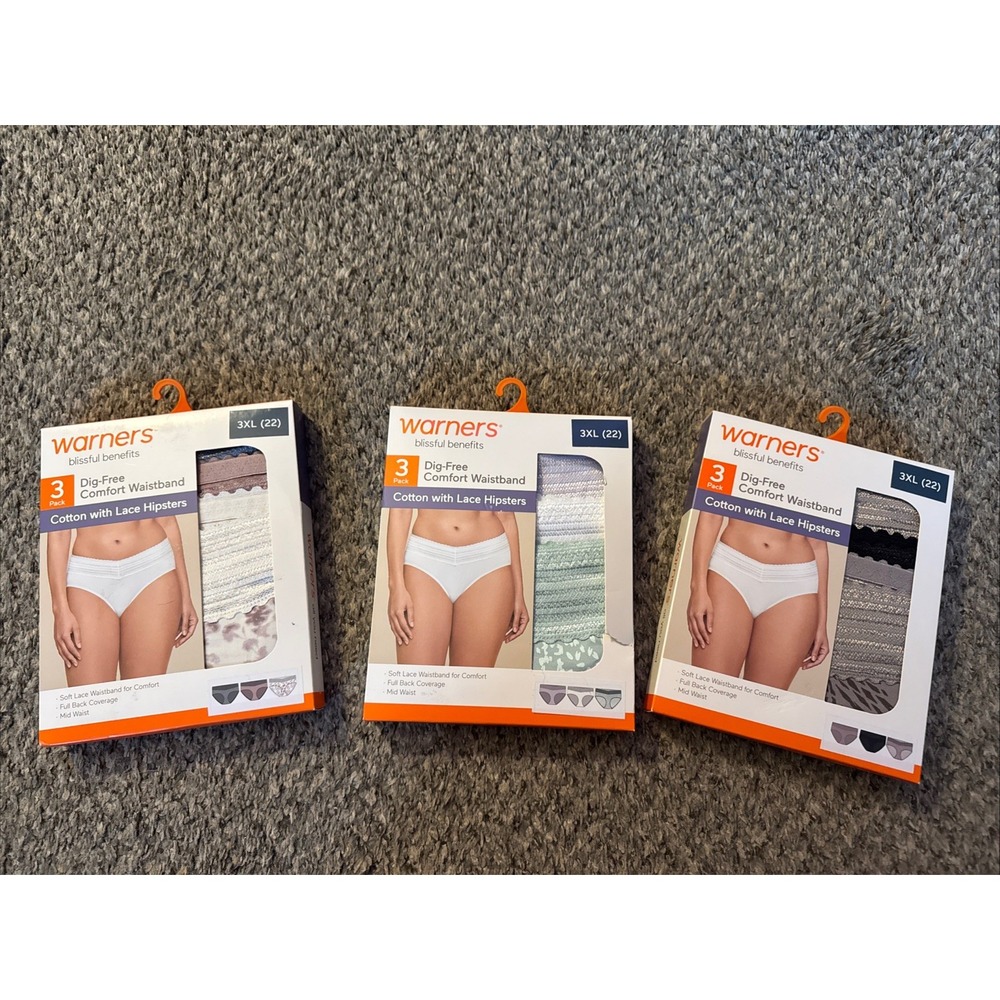 Lot Of 3 Packs Of 3 Warners Womens Hipster Underwear Panties Polyester Blend 3X